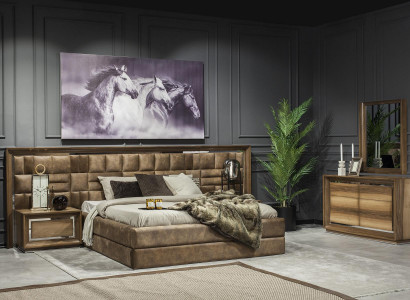 Luxurious bedroom set with bed, nightstands, and dresser